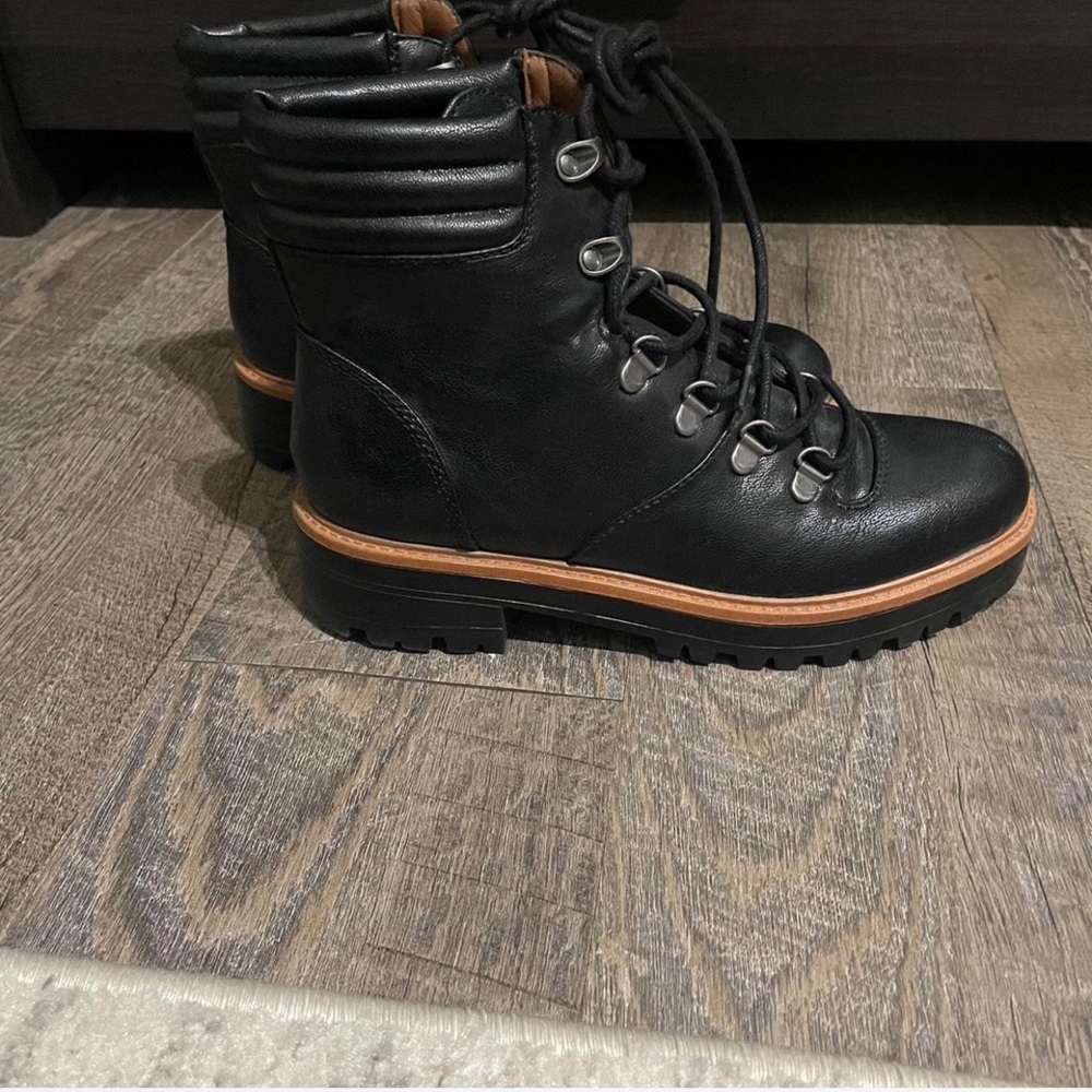 Black Faux Leather Lace-Up Boots